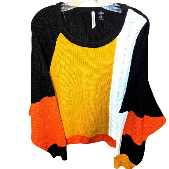 Love by Desing XL Orange Color Blocked Women's Sweater Misses 16 18 Extra Large - Picture 2 of 5